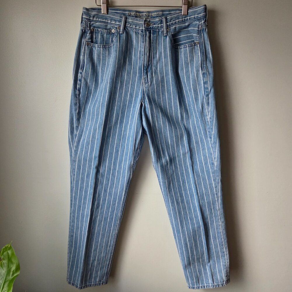 EUC AMERICAN EAGLE MOM JEAN STRIPED SIZE 12 REGULAR